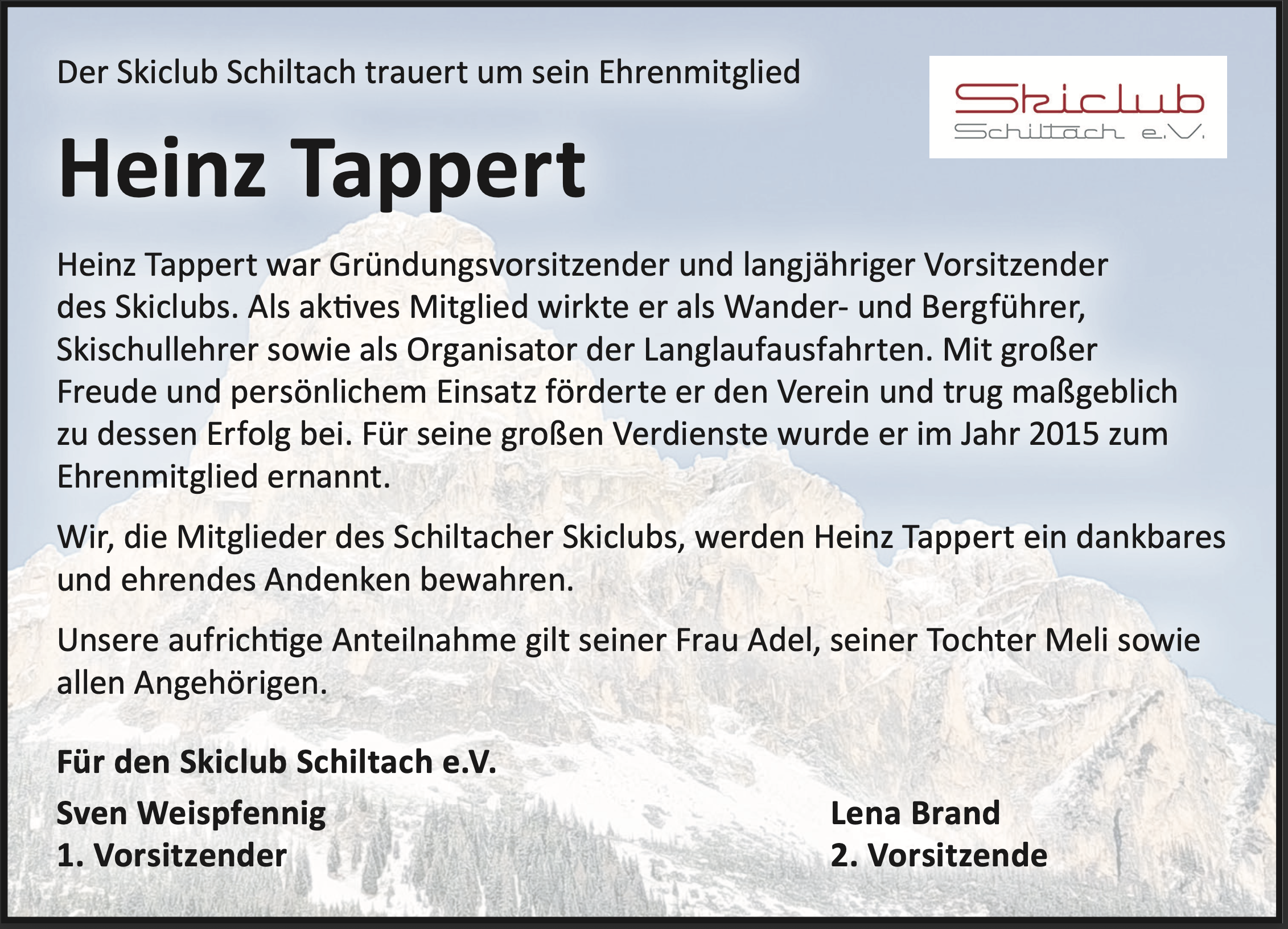 Trauer um Heinz Tappert